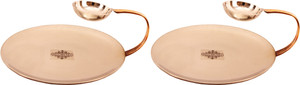 IndianArtVilla Set of 2 Steel Copper Tawa with Attached Bowl Tawa 22.86 cm diameter