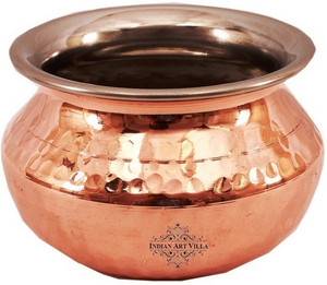 Indian art villa Steel Copper Punjabi Serving Handi - Home Hotel Restaurant Serveware Dishware Handi 0.45 L