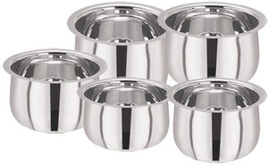 Pristine Stainless Steel Induction Tri Ply Bottom Belly Shape Tope Set / 5PCS Pot 1.10Ltr, 1.55Ltr, 1.95Ltr, 2.58Ltr, 3.20Ltr L