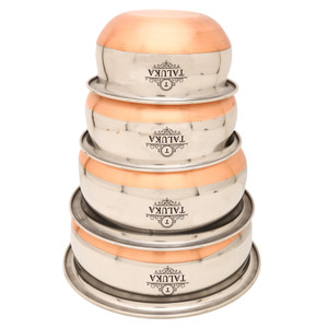 Taluka Stainless Steel Copper Bottom Handi Pot 4 Piece Set Combo Serving Handi Cookware Multi Purpose Copper Handi Capacity :- 500 ML , 800 ML , 1 Liter Handi 1.3 L