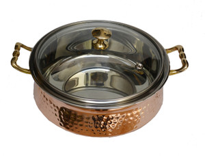 Veda Home & Lifestyle STEEL COPPER SERVING HANDI WITH LID LARGE Handi 1 L