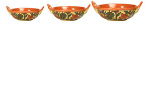 Caffeine Serving Ceramic in Orange Flower (Set of 3) Kadhai 3 L, 2 L, 1.5 L