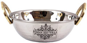 IndianArtVilla Stainless Steel Karahi Wok Serveware Home Hotel Restaurant Kadhai 0.5 L