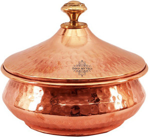 IndianArtVilla Steel Copper Mughlai Handi With Lid - Serving Dish Curry Home Hotel Restaurant Handi 0.3 L