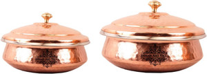Indian art villa Set of 2 Steel Copper handi with Lid Handi 1.25 L