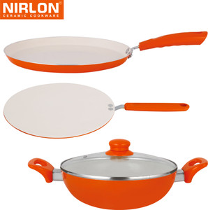 NIRLON Cooking Ceramic Non Stick Induction Tawa, Kadhai Set