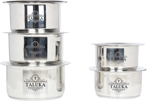 Taluka Stainless Steel Induction Friendly Topes with Lid Steel Topia 5 PCS COMBO SET Bhaguna Pot 1.5 L, 2 L, 2.5 L, 3 L, 3.5 L
