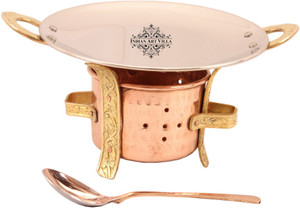 Indian art villa Set of 1 Copper Brass Sigri with Tawa Platter & Serving Spoon Tawa, Pot Set