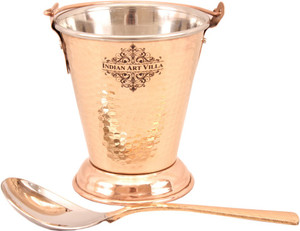 Indian Art Villa Steel Copper Bucket with Spoon Pot 0.3 L