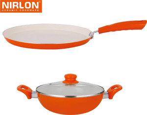 NIRLON Cooking Ceramic Non Stick Induction Tawa, Kadhai Set