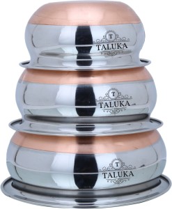 Taluka Stainless Steel Copper Bottom Handi Pot 3 Piece Set Combo Serving Handi Cookware Multi Purpose Capacity :- 500 ML , 800 ML , Handi 1 L