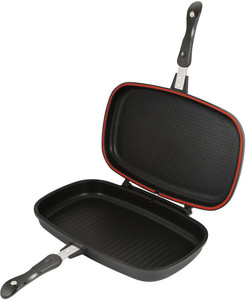 Wonder World ® Dessini Aluminum Two-Sided Double Grill Non-stick Pressure Pan, Black Pan 32 cm diameter