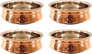 IndianArtVilla Set of 4 Steel Copper Induction Handi Handi 2.4 L