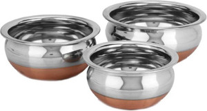 Lavi Classic Cooking Set Of 3 Copper Base Cookware Handi .5 L, .75 L, 1 L