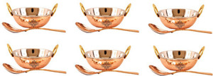 Indian art villa Set of 6 Steel Copper Kadai with Spoon Kadhai 4.5 L