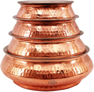 IndianArtVilla Steel Copper Mughlai Handi - Serving Dish Curry Home Hotel Restaurant Handi 2.675 L
