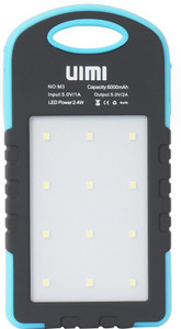 UIMI U3 Sky Blue Waterproof Dust Proof Solar Dual USB Universal Mobile Charger 6000 mAh Power Bank