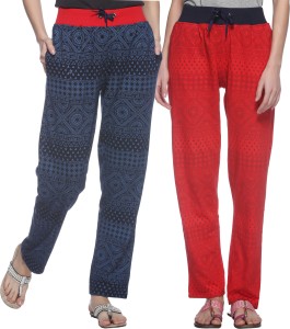 69gal printed women's red, dark blue track pants 642WNTP2_RN