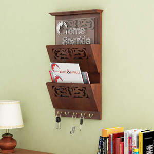 Home Sparkle Letter Rack Cum Key Holder MDF Wall Shelf