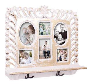Home Sparkle Wall Shelf W/ Photoframe & Hooks Wooden Wall Shelf