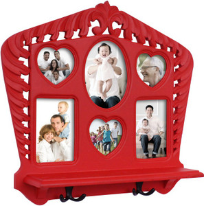 Home Sparkle Wall Shelf W/ Photoframe & Hooks Wooden Wall Shelf