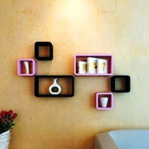 Ganeshaas GHWSCB2x10111PinknBlack MDF Wall Shelf