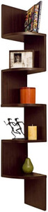 Usha Furniture Corner Mount Wall Shelves Zigzag Shape Rack Wooden Wall Shelf
