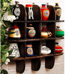Onlineshoppee Beautiful Black 3 Tier Wooden Wall Shelves/Rack Size Lxbxh-20x4x20 Inch Wooden Wall Shelf