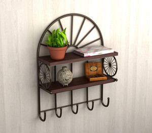 Home Sparkle Carriage Style Wooden, Iron Wall Shelf