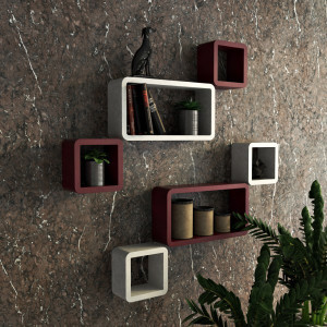 Ganeshaas GHWSCB2x10420WhitenMaroon MDF Wall Shelf