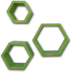 BM WOOD FURNITURE Hexagon Wall Rack - Set of 3 Shelves Wooden Wall Shelf