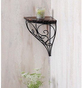 khan handicrafts Iron, Wooden Wall Shelf