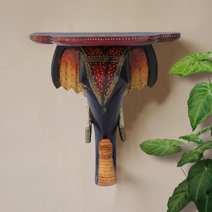 Craftkriti Elephant Faced Book Holder Wooden Wall Shelf