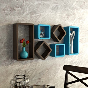 Ganeshaas GHWSCB2x11801MBlueandBlack MDF Wall Shelf