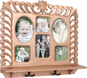 Home Sparkle Wall Shelf W/ Photoframe & Hooks Wooden Wall Shelf