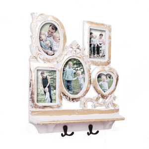 Home Sparkle Wall Shelf W Photoframe & Hooks Wooden Wall Shelf