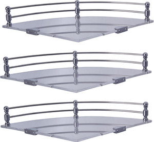Dolphy Set Of 3 Corner Shelf Stainless Steel, Microfibre Wall Shelf