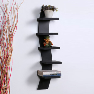 DriftingWood Snack Shape Floating 5 Tier Mount Black Wooden Wall Shelf