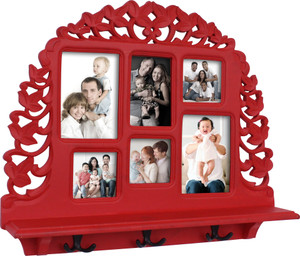 Home Sparkle Wall Shelf W/ Photoframe & Hooks Wooden Wall Shelf