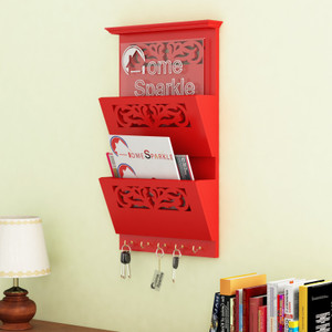 Home Sparkle Letter Rack Cum Key Holder MDF Wall Shelf