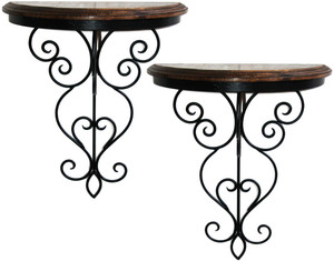 Inspired Livingg Set Of 2 Beautiful Wood & Iron Hand Forged Wall Bracket Iron, Wooden Wall Shelf