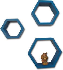 BM WOOD FURNITURE Hexagon Wall Rack - Set of 3 Wooden Wall Shelf