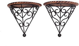 Desi Karigar Wooden, Iron Wall Shelf