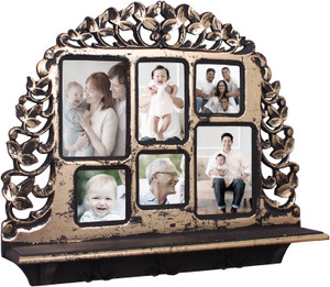 Home Sparkle Wall Shelf W/ Photoframe & Hooks Wooden Wall Shelf