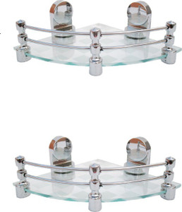 Royal Indian Craft Queen Bracket 8 By 8Inch White Pattern Printed (Pack of 2) Glass Wall Shelf