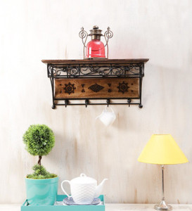 Onlineshoppee AFR1015 Wooden, Iron Wall Shelf