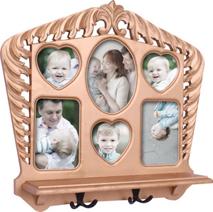 Home Sparkle Wall Shelf W/ Photoframe & Hooks Wooden Wall Shelf