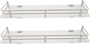 Dolphy Set Of 2 Shelf-15x5 Inch Microfibre, Stainless Steel Wall Shelf