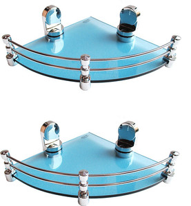 Royal Indian Craft Craft (Pack of 2) Queen Bracket Energetic Blue Glass 8 By 8 Inch Glass Wall Shelf