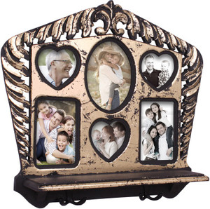 Home Sparkle Wall Shelf W/ Photoframe & Hooks Wooden Wall Shelf